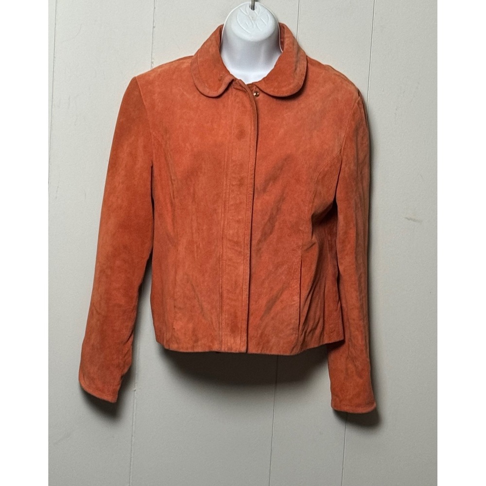 Live a Little Women's Orange Suede Leather Peter Pan Collar Jacket Size Medium